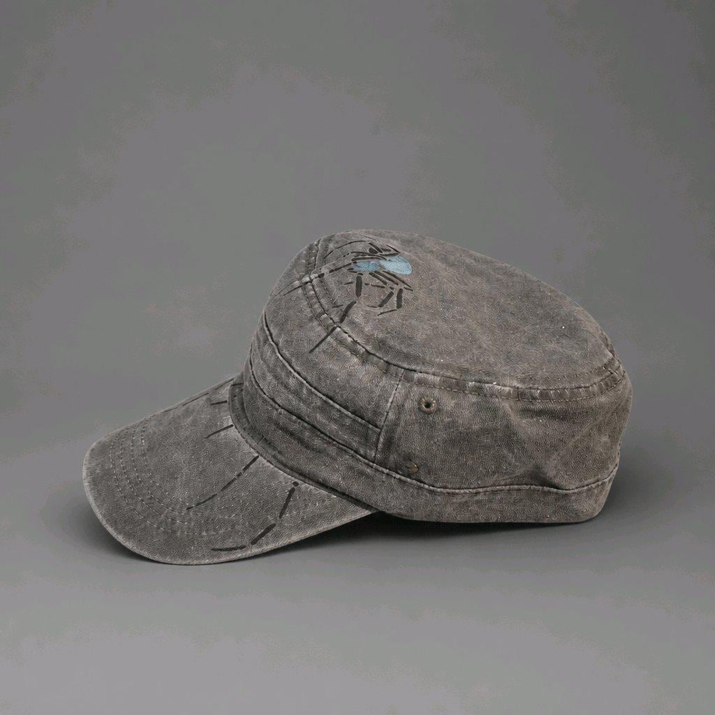 Hand Painted Grey/Green Washed Out Denim Spider Cadet Cap Gothic Alt Fashion