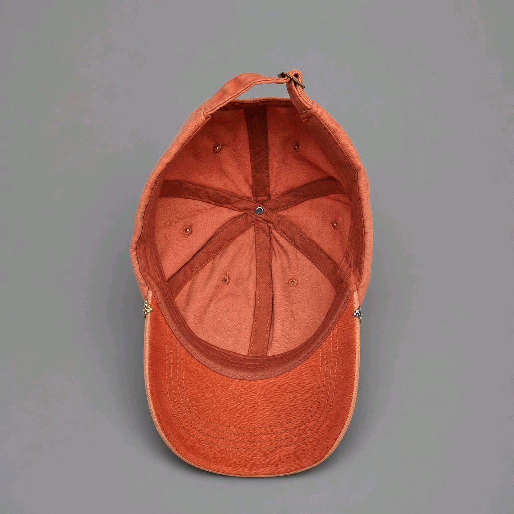 Distressed Orange Denim Baseball Cap – Muttley Hound Dog with 3D Butterflies & Rhinestones