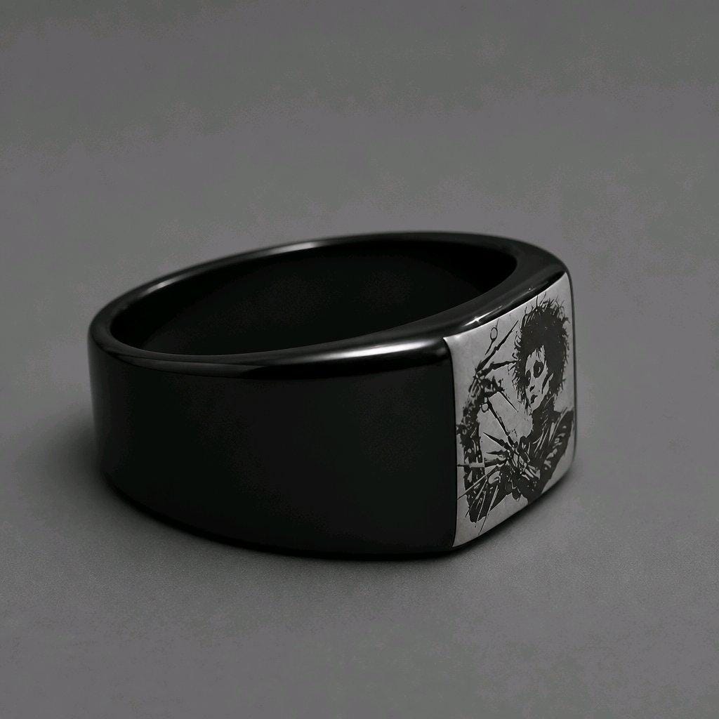 Edward Scissorhands Stainless Steel Signet Ring – Black Gothic Film Jewelry