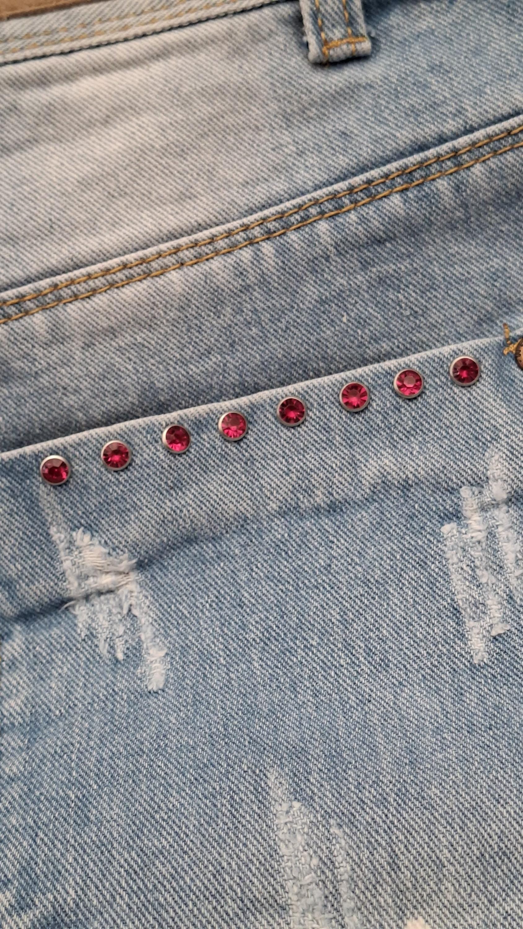 Women's Handcrafted Ripped Denim Shorts | Size 10 | Stainless Steel Embellishments | Retro Alt Style